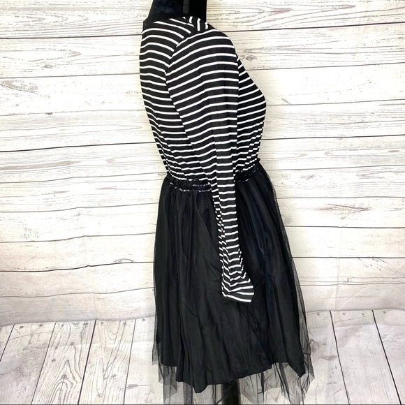 Chic Girl Black Striped Mesh Paneled Combo Dress - Picture 4 of 6